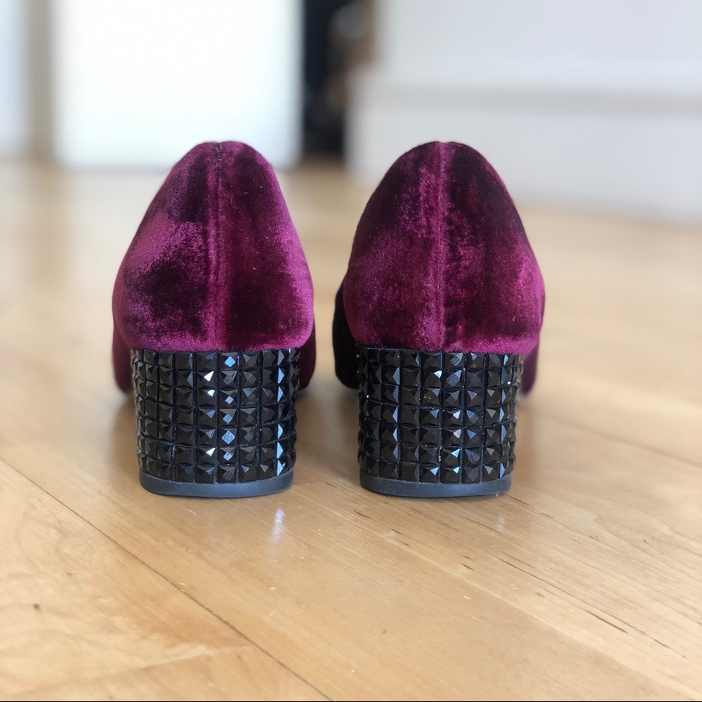 Black Crystal Stud Embellished Merlot Velvet Pumps